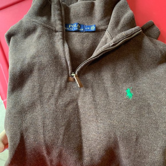 Polo Ralph Lauren Brown 1/4 Zip Long Sl Sweater - Picture 1 of 3